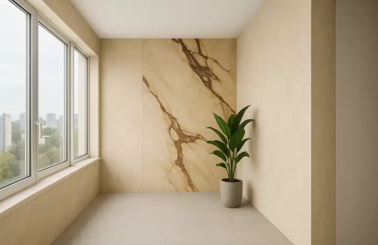 Отделка лоджии гибким мрамором